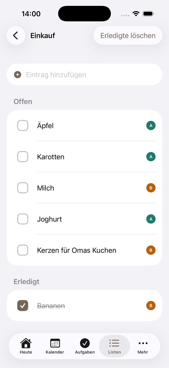 Einkaufsliste zum gemeinsamen Abhaken