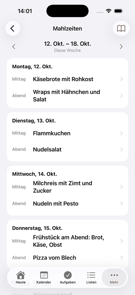 Essensplan für die Woche