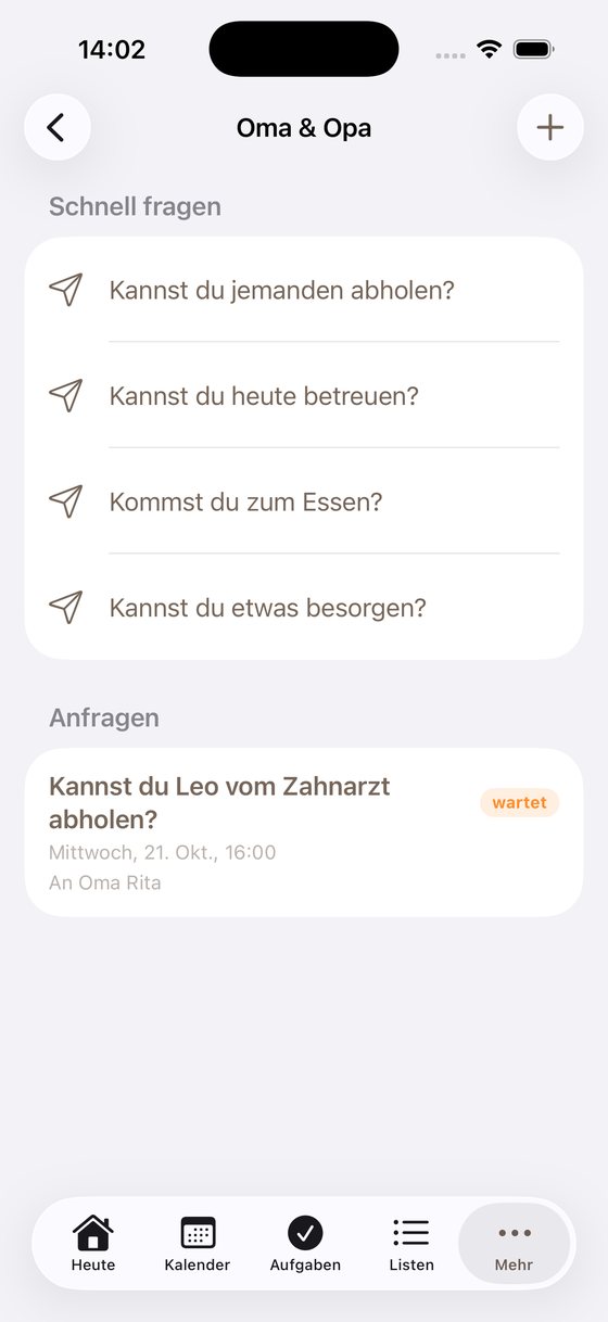 Oma-und-Opa-Ansicht mit Hilfe-Anfragen